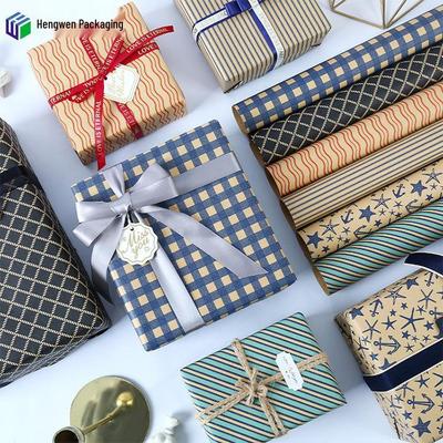 Men's Retro Blue Plaid Kraft Wrapping Paper for Valentine's Day & Birthdays