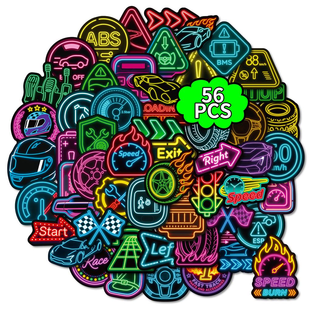 56 Neon Racing Graffiti Stickers Colorful Personalized Notebook Helmet Waterproof Stickers