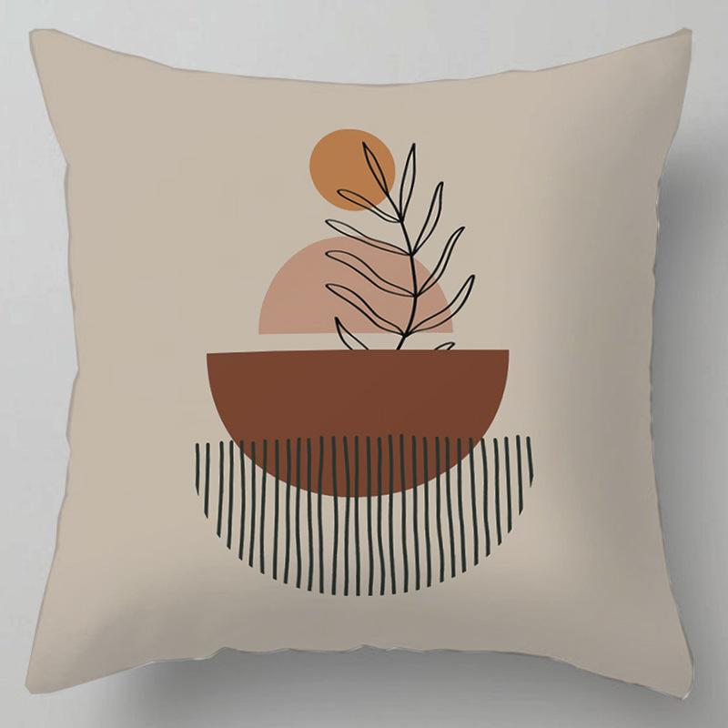 Geometric Abstract Floral Pattern Throw Pillow Cover With Short Plush Print For Living Room Sofa Decoration Cushion Cover