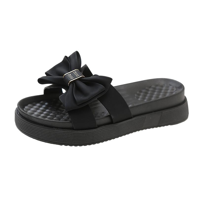 

Обувь для женщин Модные женские тапочки с губчатой подошвой Летние однотонные босоножки на платформе с бабочкой и узлом Zapatillas De Mujer 39 чёрный