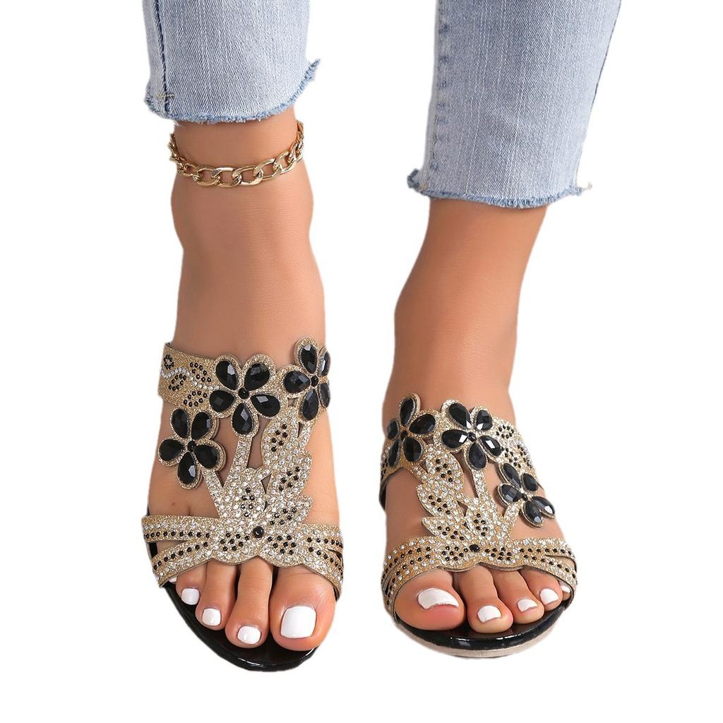 Women's Summer New Luxury Rhinestone Designer Sandals Women's Fashion Hollow Comfort Slip-On Beach Shoes Sandalias De Mujer