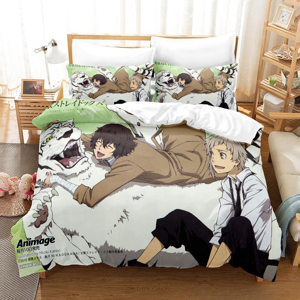 Mode Bungo Stray Dogs S4 Beddengoed Collectie Cartoon Anime DrieDelige Set Volwassene Kind Slaapkamer Dekbedovertrek Collecties 3D Print Kawaii Anime US Twin 173x218cm