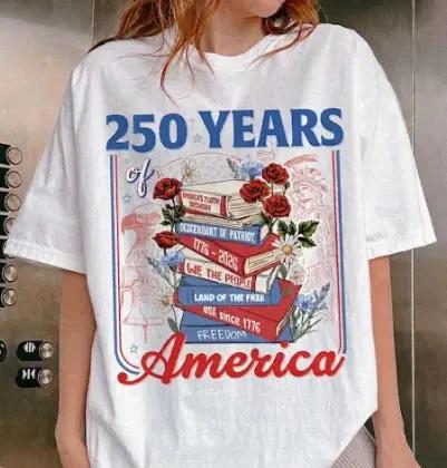 Patriotic Book Lover America 250 Years Reading Graphic Tee XL