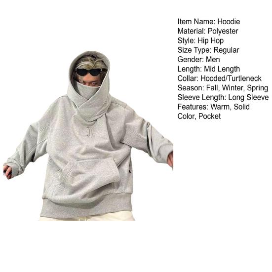 Herre Hettegenser Ensfarget Hette Langermet Pullover Fortykket Kuldebestandig Rullekrave Hip Hop Høst Hettegenser for Dating