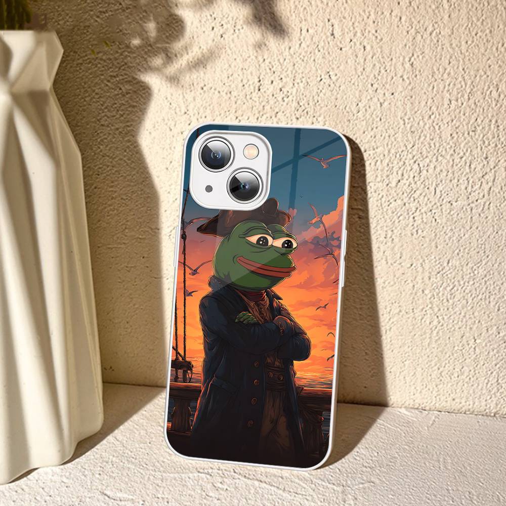 P-Pepes The Frog Face Cartoon Tempered Glass For Iphone 14 13 12 11 Pro Mini XS MAX 14Plus X XS XR Fundas