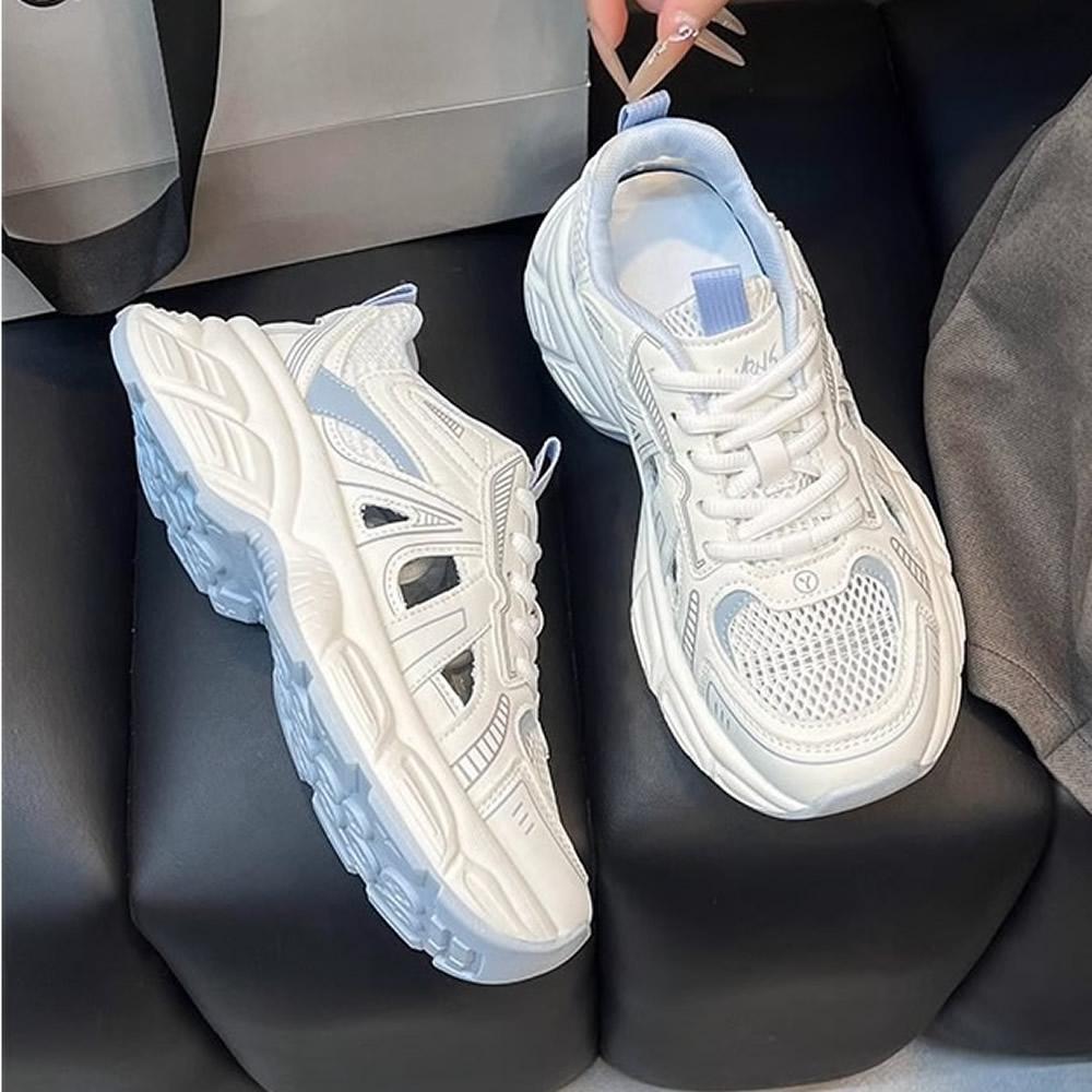 Women's Summer Lightweight Breathable Mesh Hollow out Dad Sneakers Casual Sports Travel Shoes Popular Internet White Sneakers