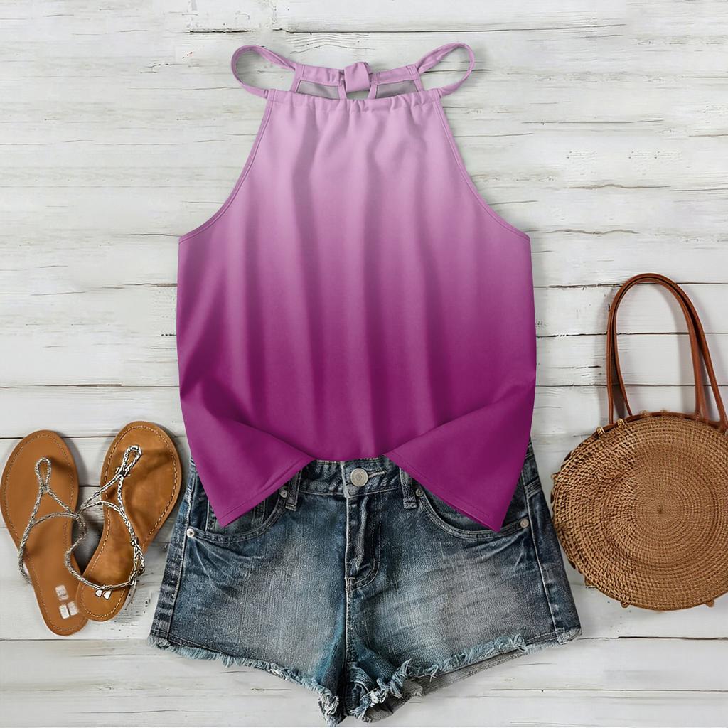 Damen ärmelloses Tanktop im Bohemian-Stil mit Farbverlaufdruck, lässig locker geschnitten, Sommer-Oberteil Weste Bluse für den täglichen Gebrauch