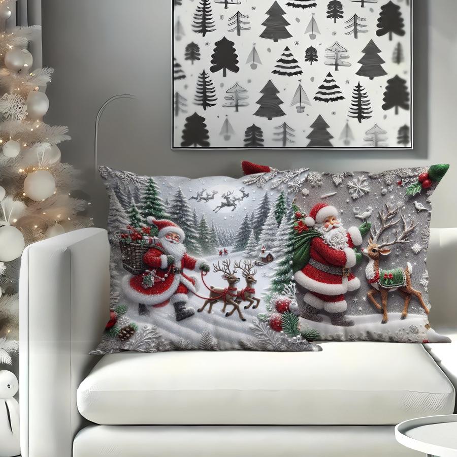Weihnachts-Kissenbezug Bedruckt Weihnachtsmann Geschenk Feiertag Zuhause Kissen Kissenbezug