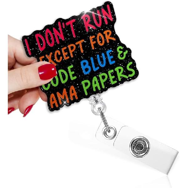 TOUNER Я не сплю, кроме Code Blue и AMA Papers Забавная клипса-катушка для бейджа с черными блестками, Выдвижной держатель для ID-карты для медсестер и врачей ОРИТ, Подарок Fyz019-code Blue