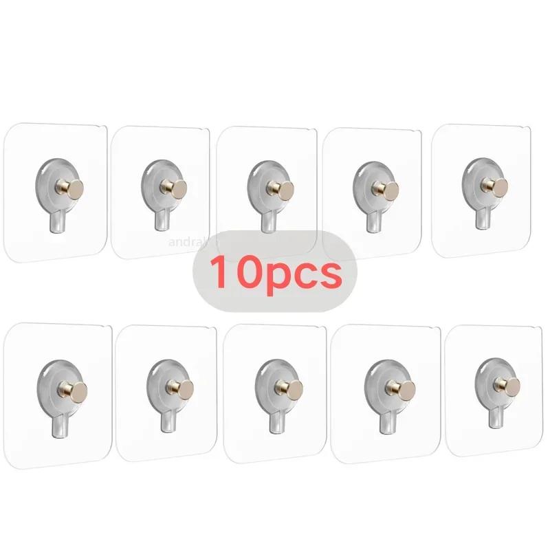 40/1pcs Strong Adhesive Nails Wall Hooks Transparent Seamless Waterproof Kitchen Bathroom Screw Hook Sticker Nail Holder Hanger