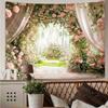 1 Pink Beautiful Romantic Rose Garden Print Tapestry Living Room Wall Decoration Background Cloth Machine Washable Space Pendant