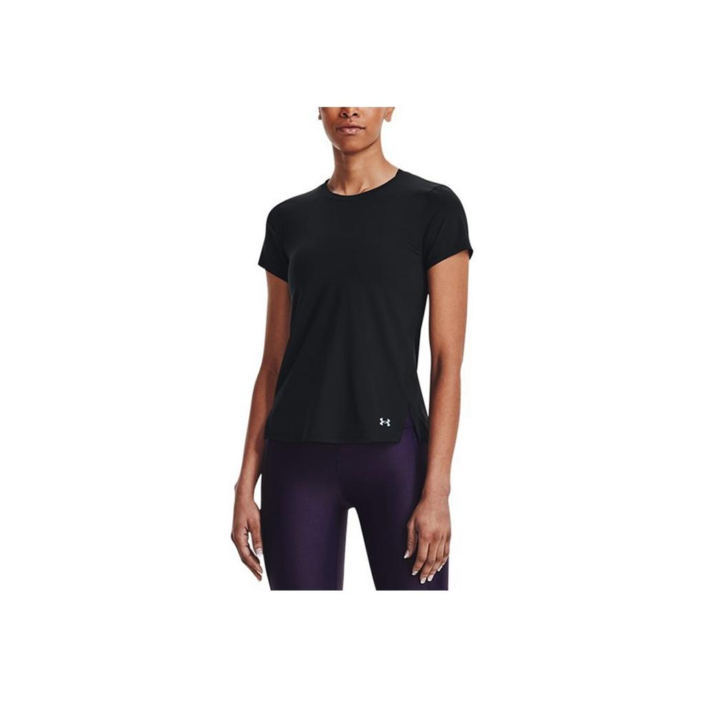 Under Armour Back Hollow Out Elastic Round Neck Training Running Breathable Short Sleeve T-Shirt Women Tops Black 1369764-001