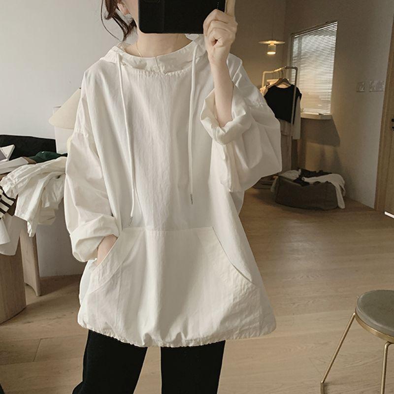 Spring Autumn New Solid Color Fashion Long Sleeve Hoodies Women High Street Casual Drawstring Pockets All-match Pullovers