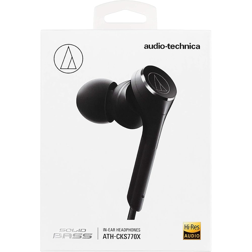 Audio-Technica SOLID BASS In-Ear Headphones, Wired, Deep Bass, High-Resolution Audio Compatible, Black ATH-CKS770X BK