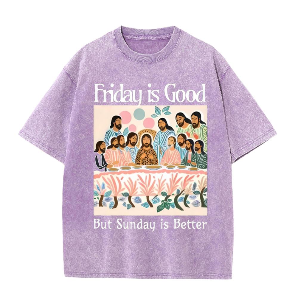 2026 Vintage Washed T Shirt Men Christian Faith Graphic Tees Friday Is Good But Sunday Is Better Casual Loose Crew Neck Short Sl