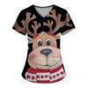 Women's Christmas Printed  Uniform Work Uniform V Neck Pocket Protective Uniform