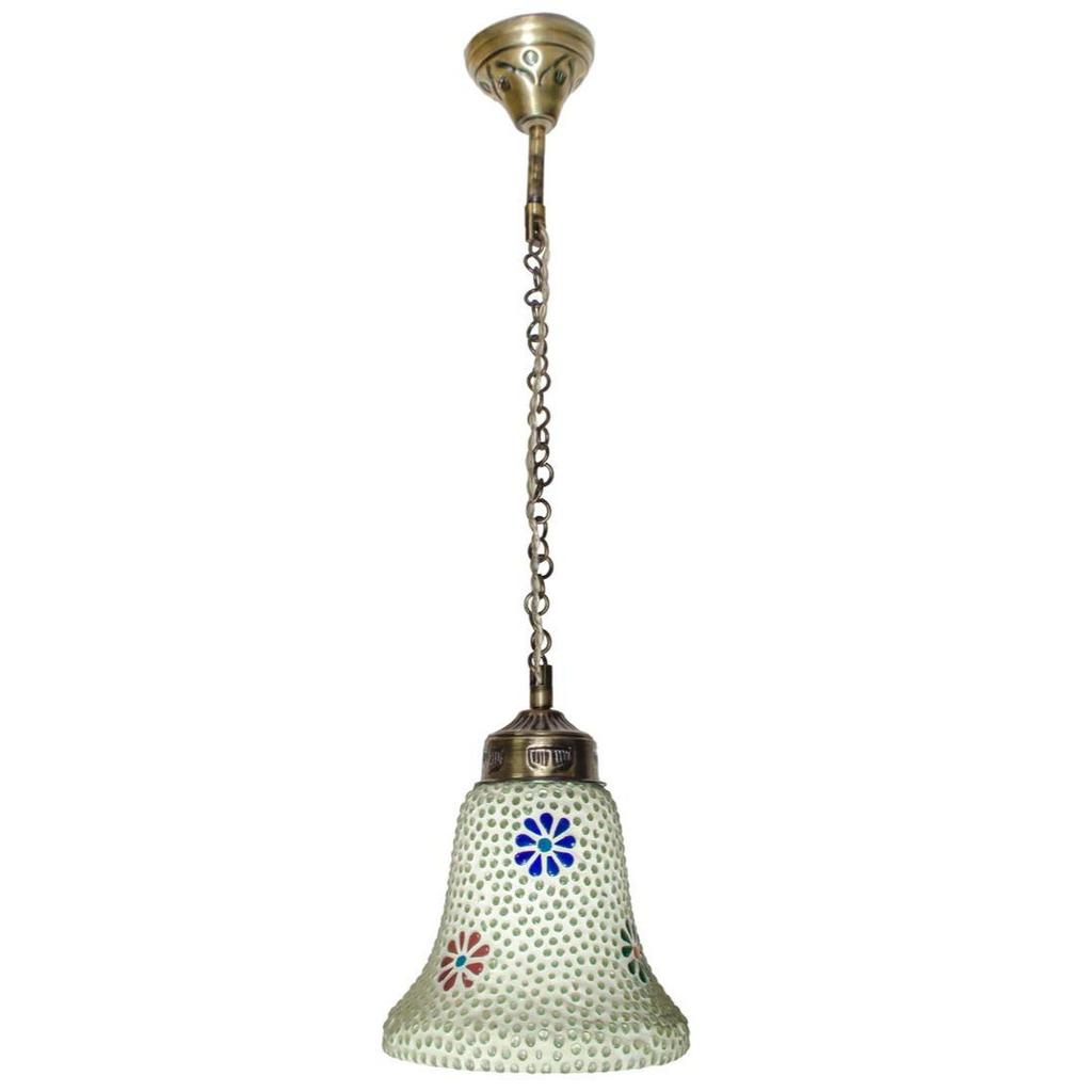 White Floral Glass Bell Ceiling/Hanging Mosaic Lamp 14cm