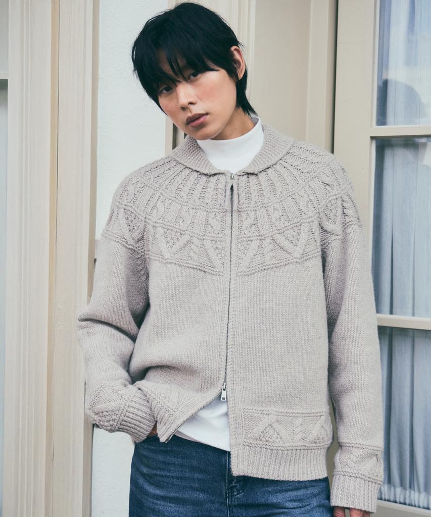 Wednesday Oasis Cowichan Sherpa Wool Knit Zip-Up_Beige(Wc25-Kn77)