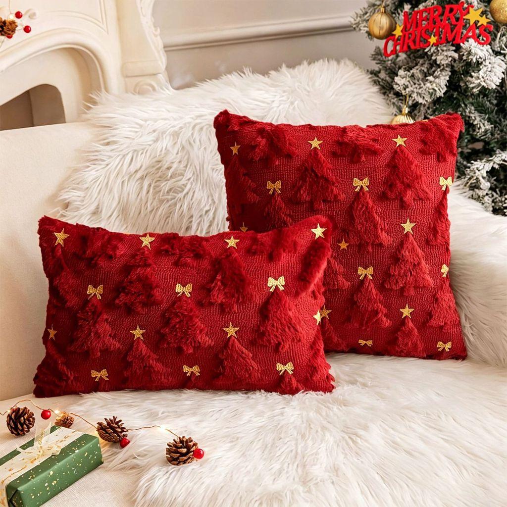 Christmas Plush Pillow Cover With Geometric Snowflake Design For Home Decor And Gift