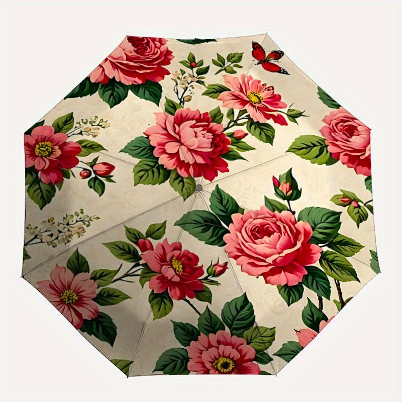 

1pc Floral Butterfly Automatic Umbrella with 8-Rib Compact Design, Foldable & Portable for Outdoor Leisure, Everyday Use196