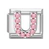 1pz Micro Intarsiato Zirconia Rosa Full Zircone 26 Lettere Inglesi Fascino Italiano Adatto Bracciale in Acciaio Inossidabile da 9mm Gioielli Fai da Te