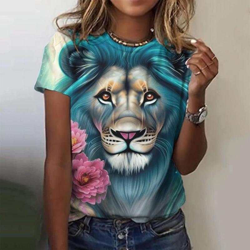 Summer Fashion Women's T-shirt Animal Flower Pattern 3D Print Casual Loose Outdoor Girl Short Sleeve Tees Top Pullover Clothing