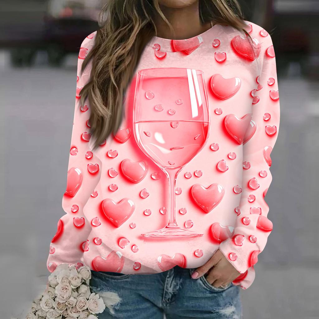 Damenmode Lässig Langarm Bedruckter Halsausschnitt Sweatshirt-Oberteil