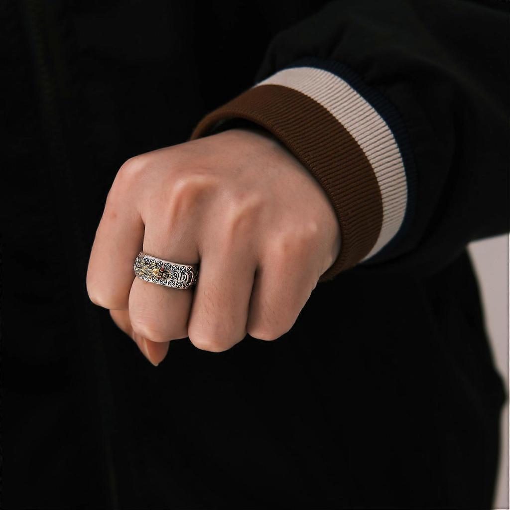 Pixiu Heart Sutra Ring, Unisex Trendy Engraved Six-Word Mantra Alloy Ring