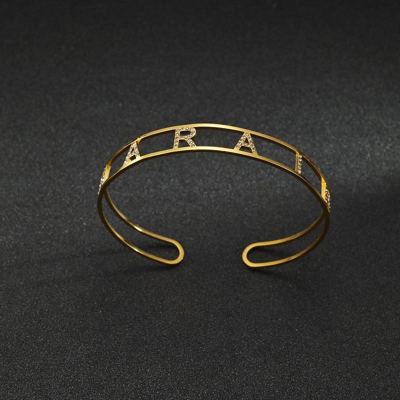 Atoztide Personalized Custom 10mm Letter Name Bracelet for Women Men Stainless Steel Hollow Bangles Birthday Jewelry Gift
