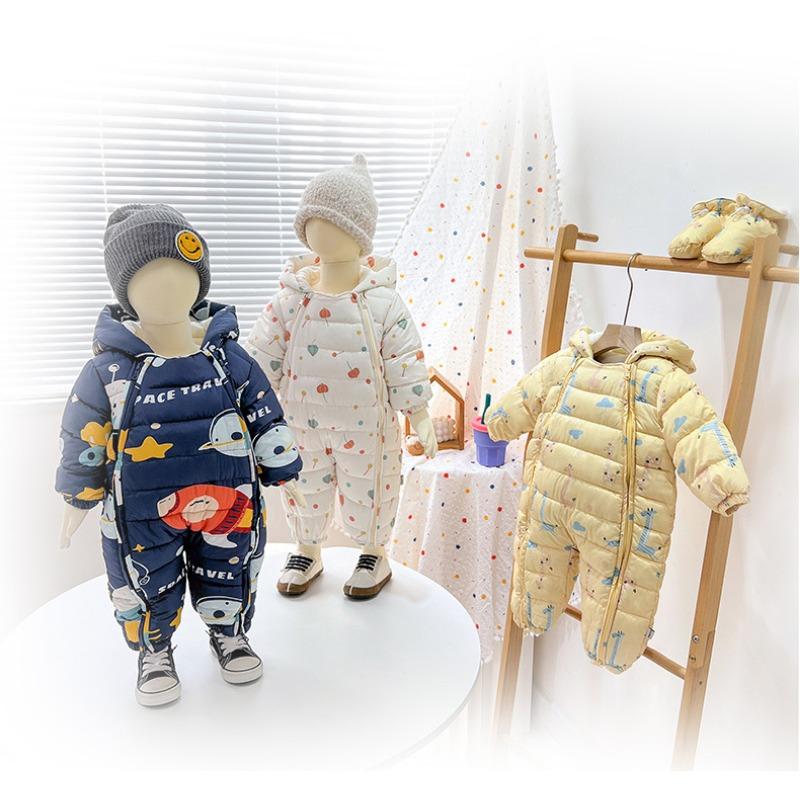 Warmer dicker Fleece Baby Strampler mit langen Ärmeln Neugeborenes Baby Winter Krabbelkleidung