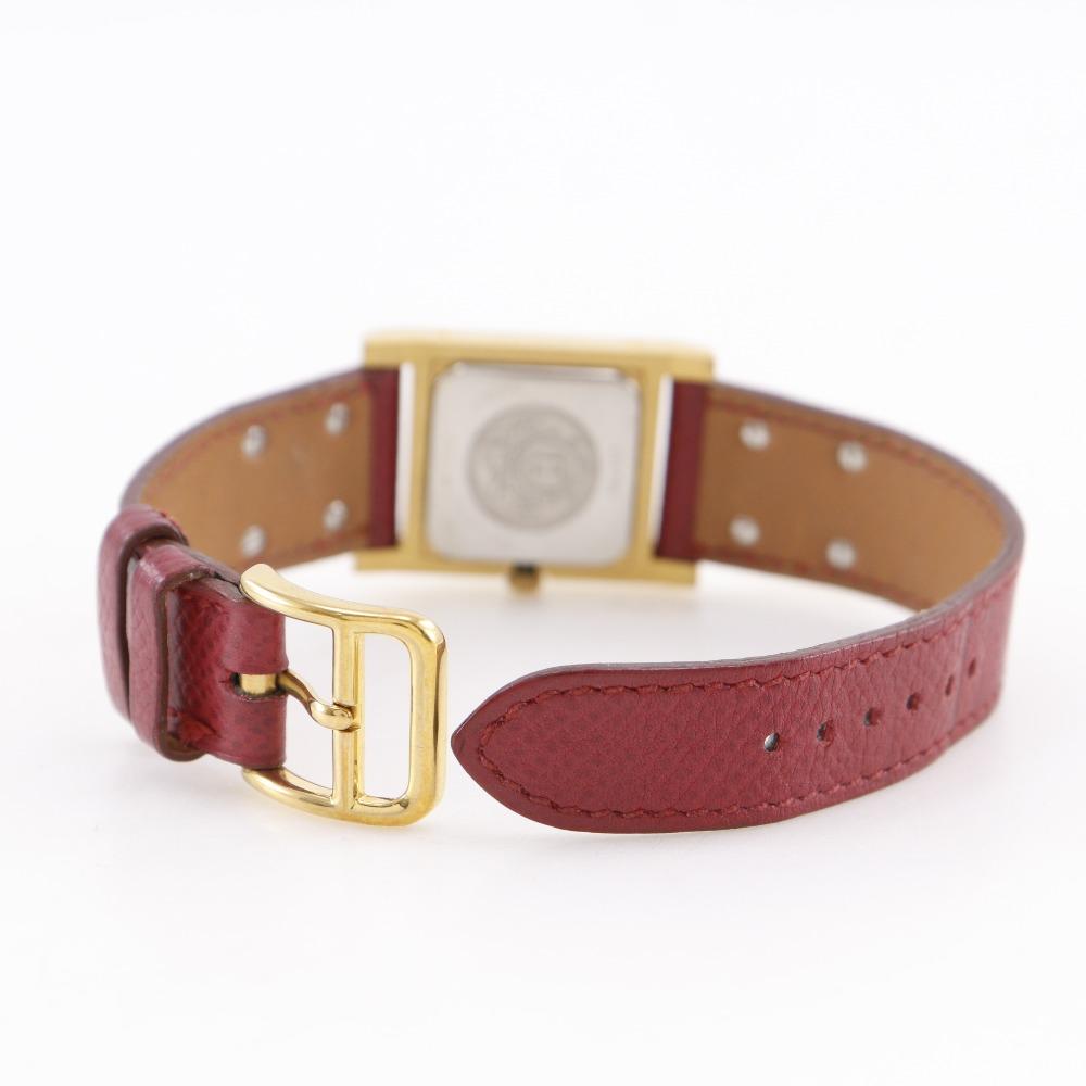 Hermes Medor Uhren Vintage Gold Weißes Zifferblatt Vergoldet/Leder Quarz Analoganzeige Damen Gebraucht