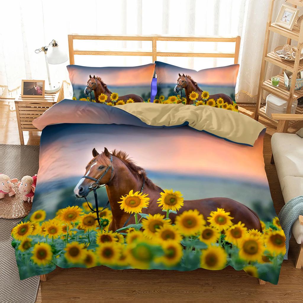 Sunflower Comforter Bedding Sets Bright-colored Yellow Flower Series Bedroom Sets Housse De Couette 220x240 Duvet Cover Set New