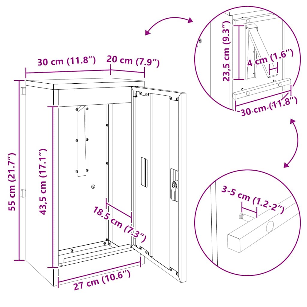 Mailbox with Storage and Door White 30 x 20 x 55 cm Steel