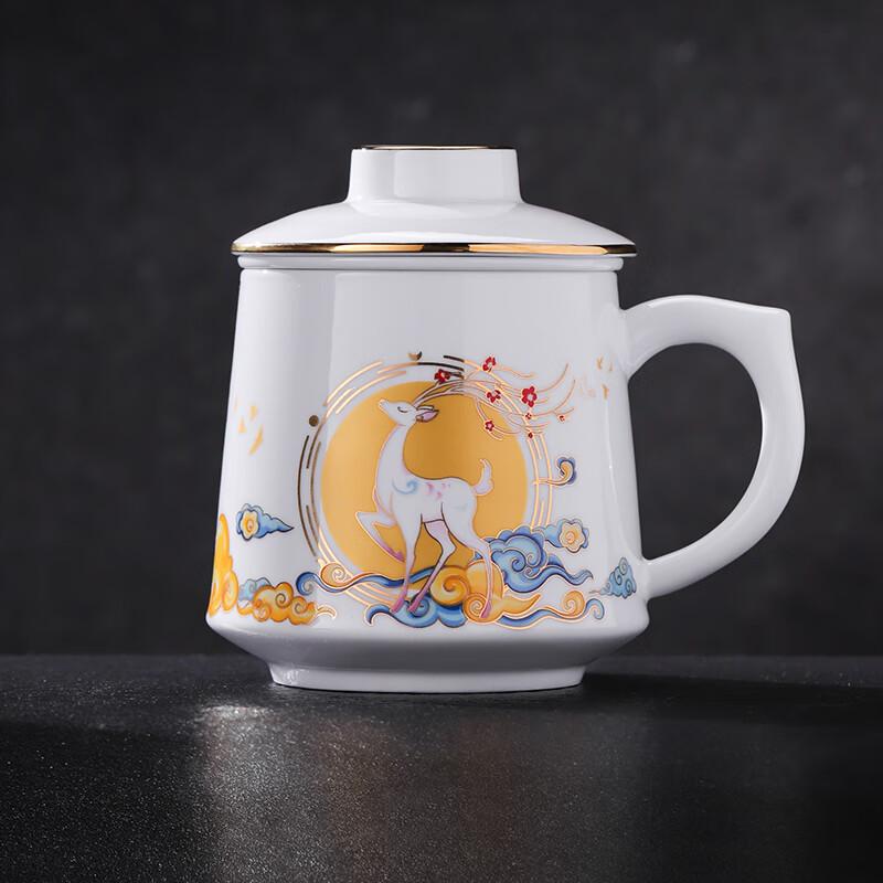 Jdz Ceramic Tea Cup, Household White Porcelain Tea Infuser Mug, Office Cup, Chinese-Style Mug, Gift, Lulushu