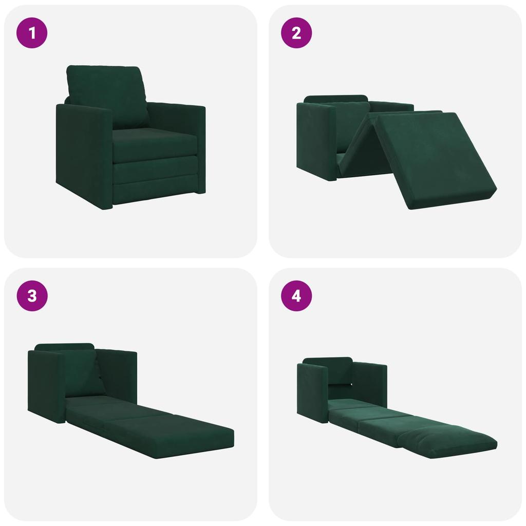 Dark Green Velvet Sleeper Sofa 74 x 77 x 81 cm