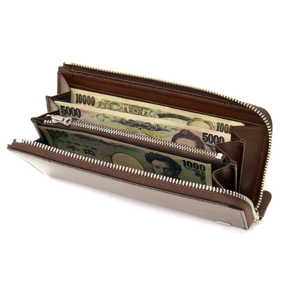 Porter Sheen Long Wallet with L-Shaped Zipper, 110-02927 (Brown)