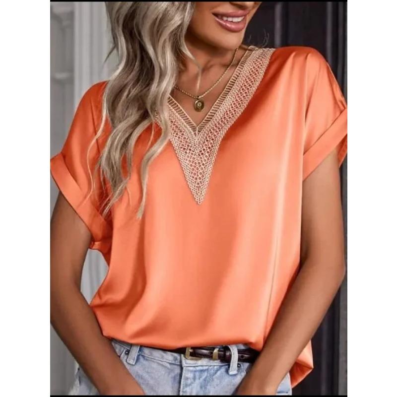IHUASU Women's Fashion Casual V-Neck Short Sleeve Blouses & Shirts