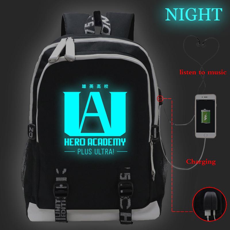 My Hero Academy Anime Peripheral Printing Backpack USB Interface Multifunctional Student School Bag Luminous