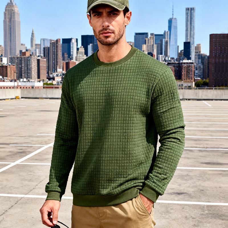 Men's Waffle‑Grid Textured cPullover Sweatshirt Soft Long‑Sleeve, Relaxed‑Fit Casual Daily & Layering Top for All Seasons