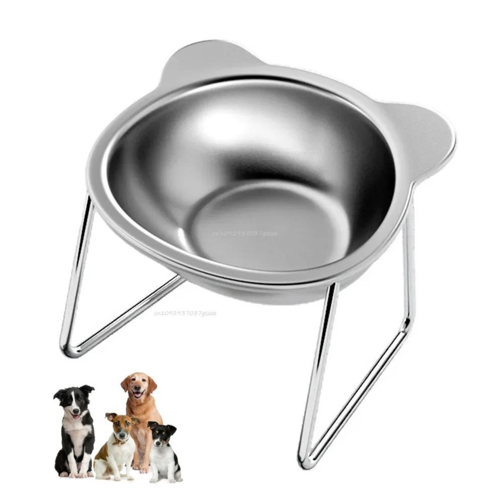 

304 Stainless Steel Raised Cat Bowl 15° Tilted Neck Guard Shatterproof for Cats Puppies Healthy Feeding Pet Products Cat Feeder