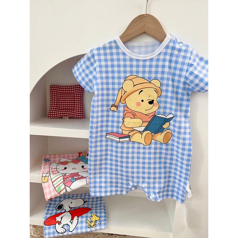 

@Little Curly Hair Foreign Trade Japanese Order Cute Cartoon Kt Winnie the Pooh Short Sleeve Pure Cotton Romper Jumpsuit Reading Winnie 80