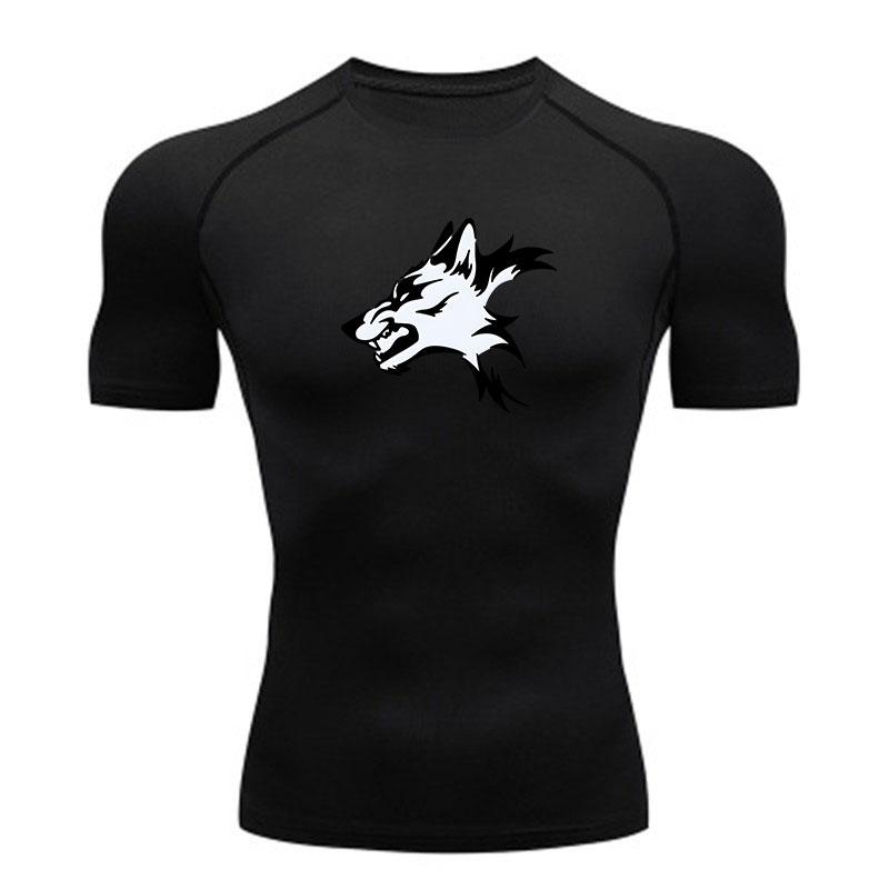 Men's Compression Athletic Workout T-Shirt, Black White Fier