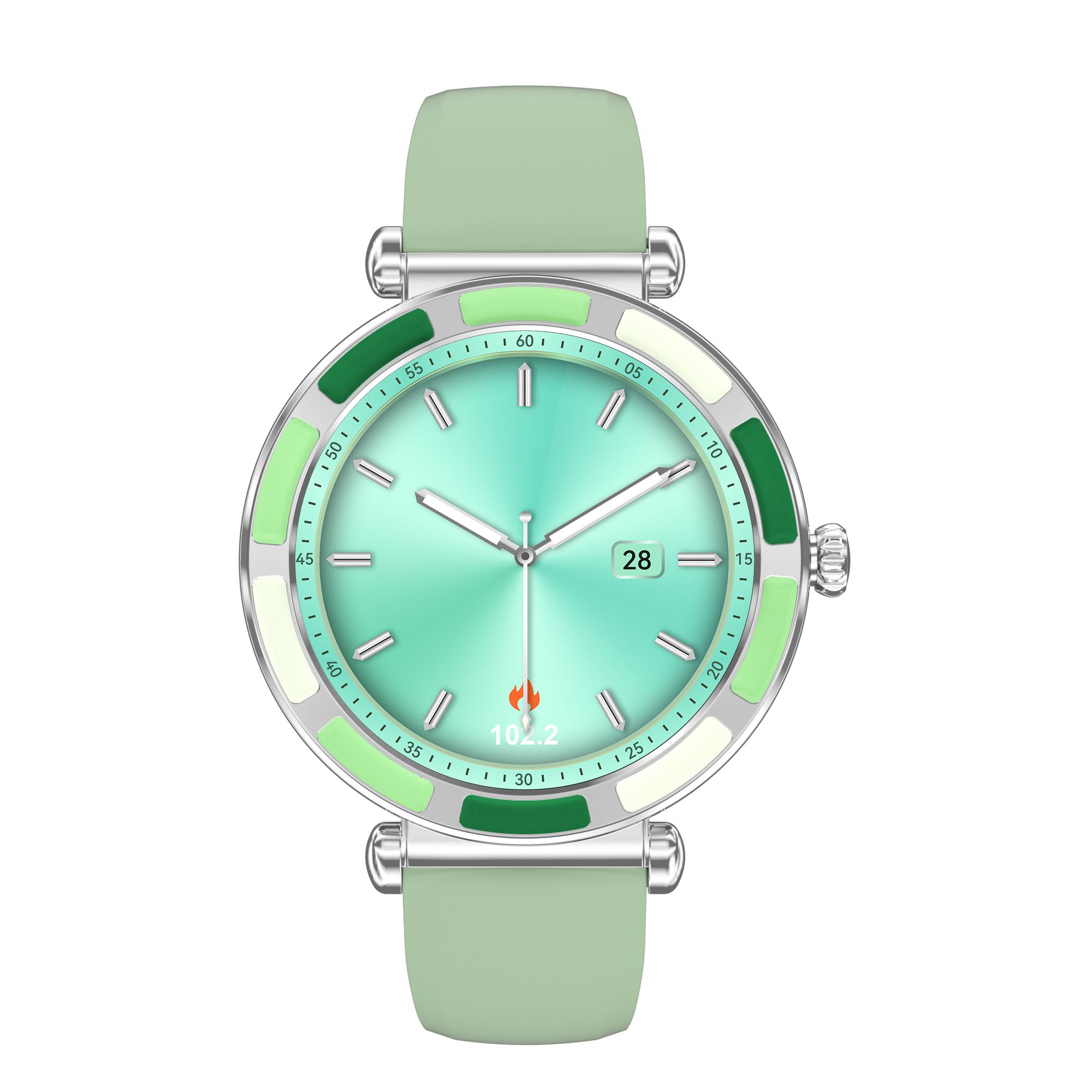 Rainbuvvy P61 Модные умные часы 1,27 дюйма IPS BT5.0 Емкостный полный сенсорный экран IP67 Водонепроницаемые Пульс Android Изысканные часы зелёный