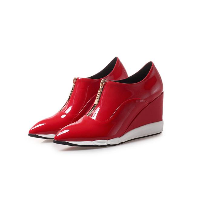 

FOREADA Women Pumps High Heels Patent Leather Wedges High Heels Shoes Zipper Pointed Toe Ladies Shoes New Spring Red Size 34-40 39 червоний