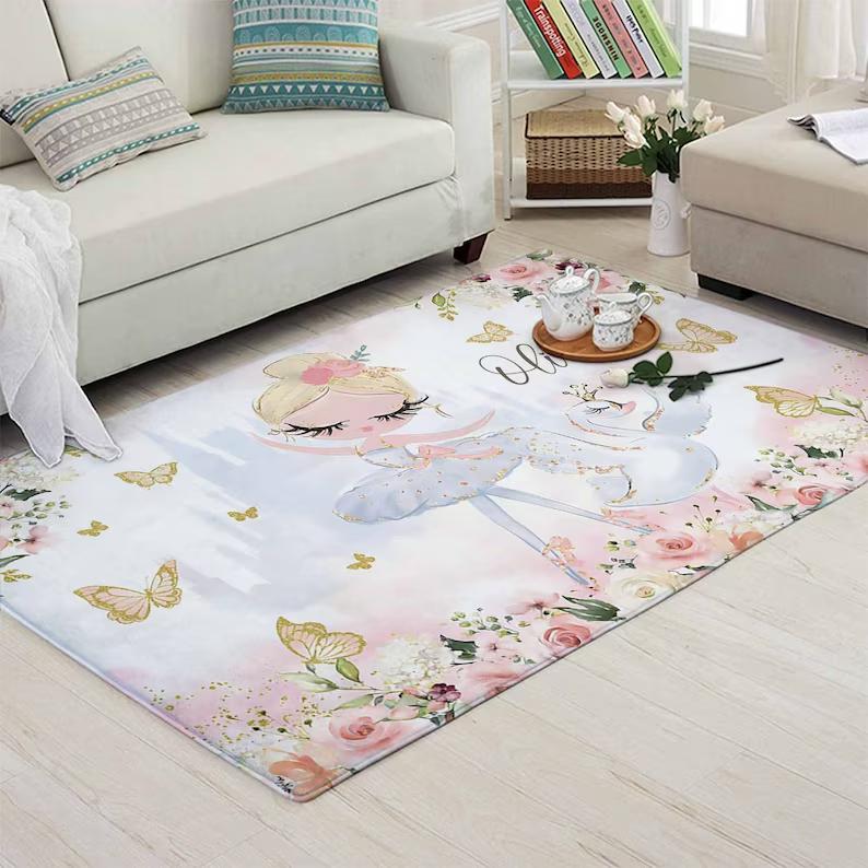 Waschbarer Ballerina-Bereichsteppich Elegantes Ballett-Thema Ballettliebhaber-Geschenk Babyzimmer-Dekoration Kinder-Spielzimmerteppich Rosa Rosen Heimteppiche