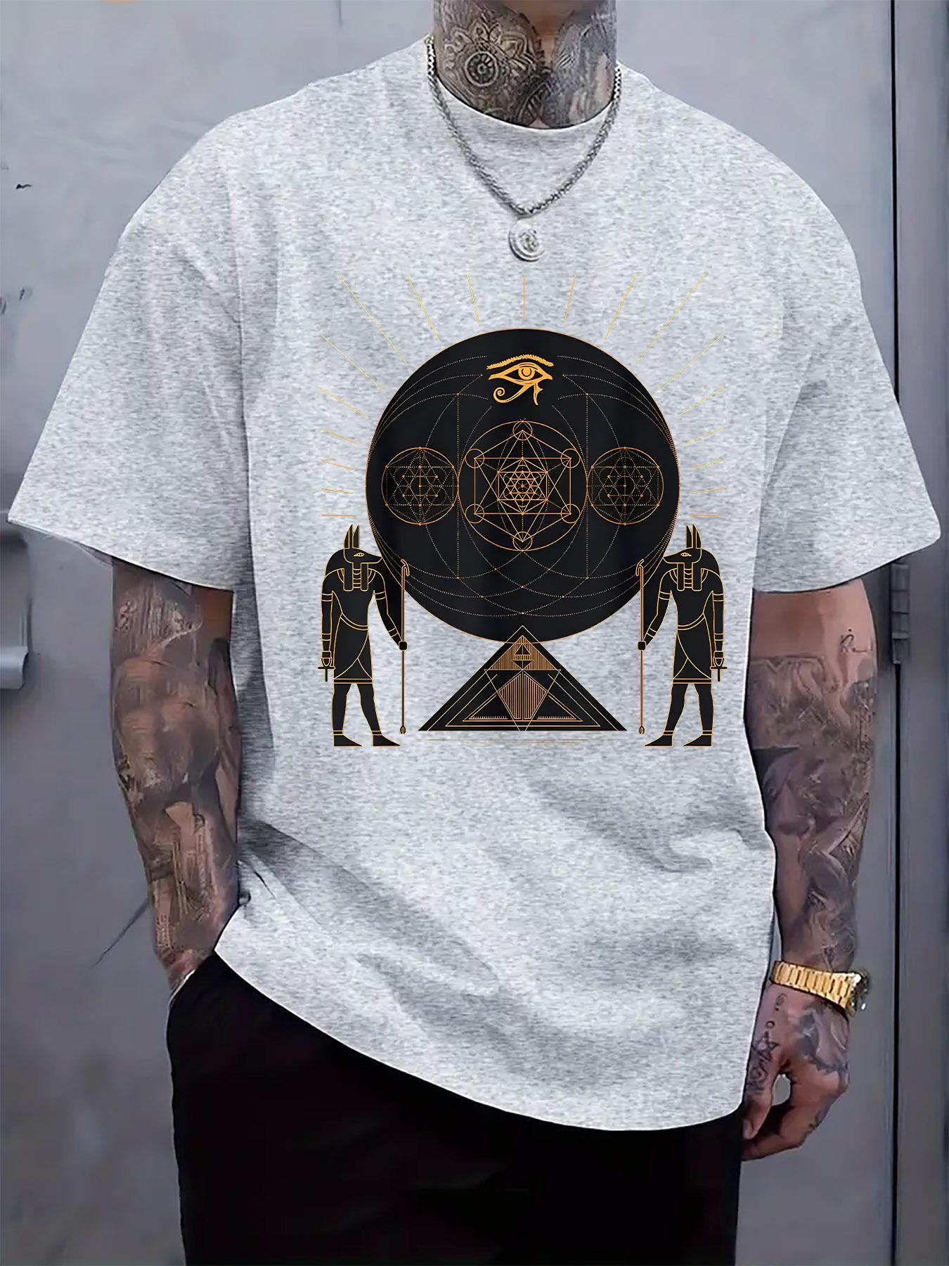 

Casual Crew Neck T-shirt with Egyptian Mystic Symbols Print - Short Sleeve XL