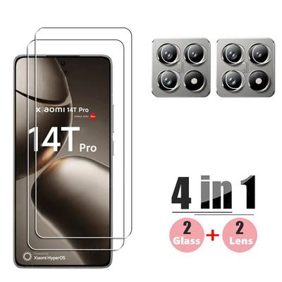 4ks [2+2] 4v1 čirá ochranná fólie na displej Tvrzené sklo+ fólie na čočku fotoaparátu pro Xiaomi 14T / 14T Pro HD Full Screen Cover Glass Ochranná fólie