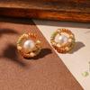 Vintage Flower Pearl Stud Earrings High-end Painted Love Fashion Niche Design Silver Needle Court Earrings