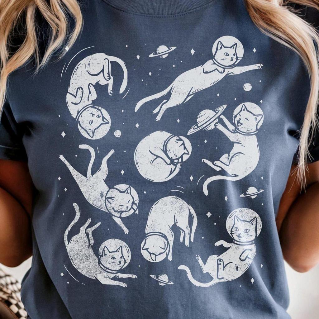 Cats in Space Comfort Colors® Shirt, Funny Cat Tshirt, Oversized Shirt, Aesthetic Graphic Retro Vintage T Shirt, Cat Lover Gift, Cat Tee