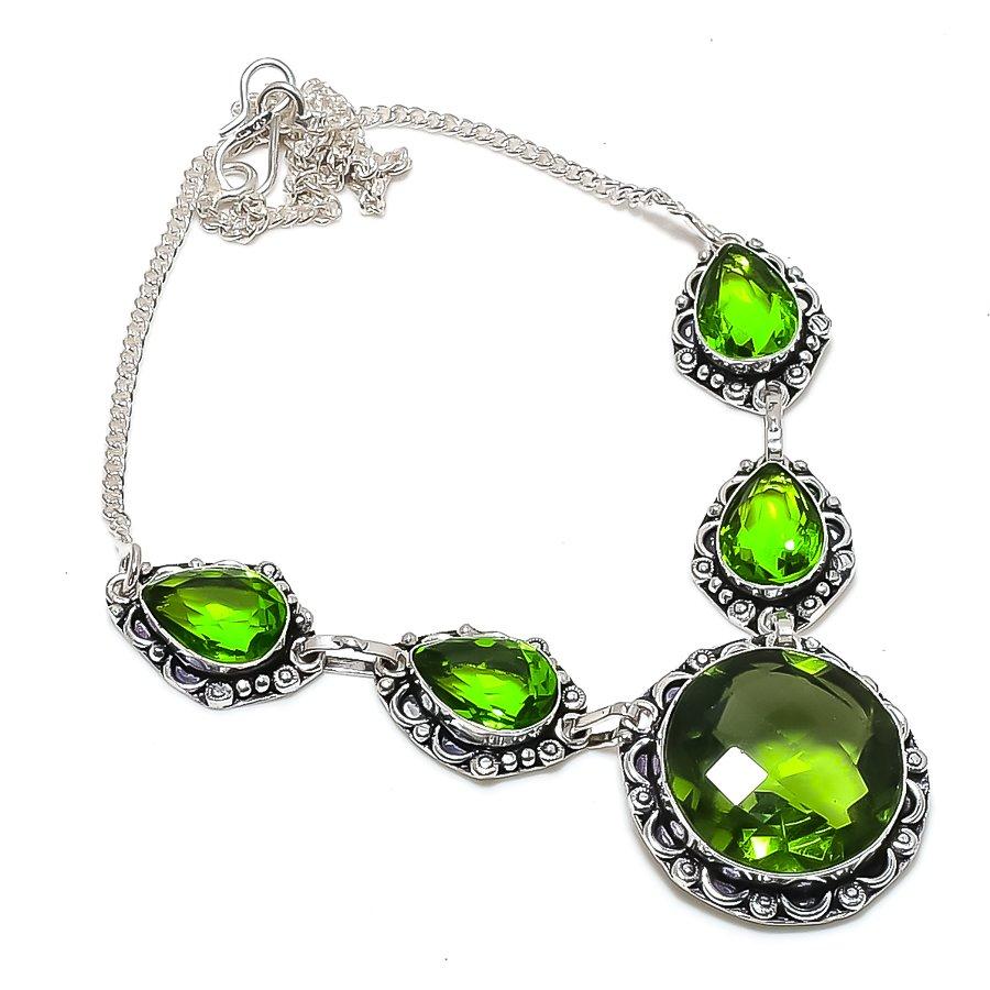Natural Peridot Gemstone Handmade 925 Sterling Silver Jewelry Necklace 18" c4Q48